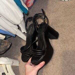 BAMBOO Black Strappy Platform Block Heels